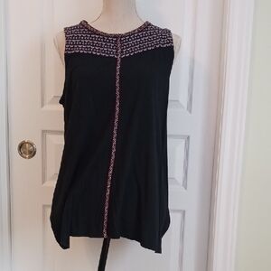 J. Jill Embroidered Dipped Hem Knit Black Sleeveless Knit Tank Size L